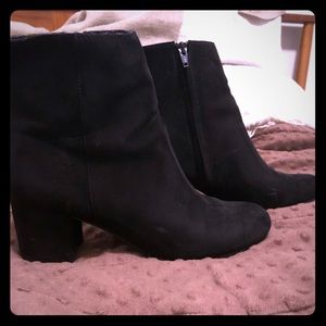 Black Faux Suede Block-Heel Boots